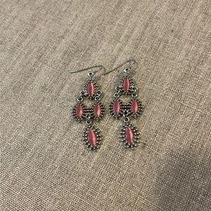 Pink and silver dangle earrings